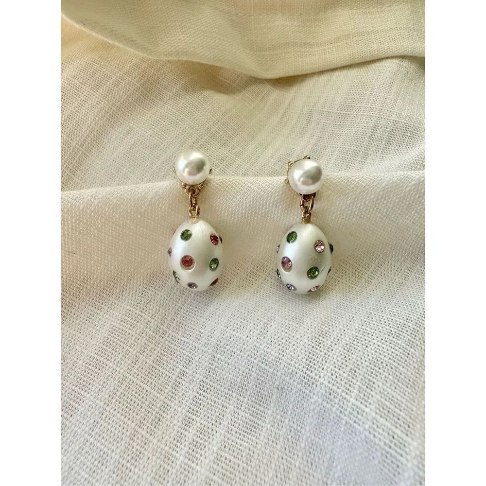 Multi color rhinestone embellished pearl tear drop earrings
